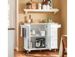 Sobuy Keukentrolley Op Wielen Keukeneiland Serveerwagen Buffetkast Keukenkast Met 3 Laden, 2 Deuren, Kruidenrek En Handdoekenrek, 128X46X92 Cm, Fkw120-Wn