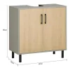 Sobuy Ondergootsteen, Ondergootsteen, Badkamermeubel Met 2 Deuren En 2 Planken, Badkameropbergkast, L60 X D30 X H60 Cm, Grijs En Hout, Bzr133-Ng