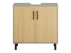 Sobuy Ondergootsteen, Ondergootsteen, Badkamermeubel Met 2 Deuren En 2 Planken, Badkameropbergkast, L60 X D30 X H60 Cm, Grijs En Hout, Bzr133-Ng