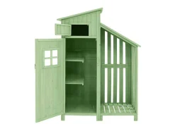 Sparrenhouten Tuinhuis - Gereedschapsschuur Met 2 Geintegreerde Planken - H 173 Cm - Waterdicht Pvc Dak - Groen