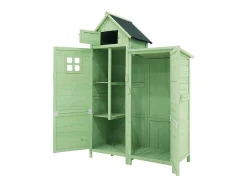 Sparrenhouten Tuinhuis - Gereedschapsschuur Met 2 Geintegreerde Planken - H 173 Cm - Waterdicht Pvc Dak - Groen