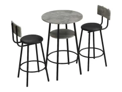 Staande Eettafel - 1 Tafel En 2 Krukken - Ronde Tafel Met Opbergplank - Zwart & Grijs