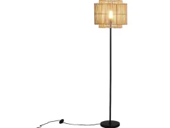 Staande Lamp Etnische Stijl Van Bamboe En Zwart Metaal - D 40 Cm X H 157,5 Cm - Parana