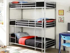 Stapelbed - 3 X 90 X 190 Cm - Metaal - Zilverkleur - Met Matras - Elouan
