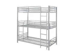 Stapelbed - 3 X 90 X 190 Cm - Metaal - Zilverkleur - Met Matras - Elouan
