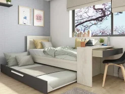 Stapelbed 2 X 90 X 200 Cm - Met Bureau - Kleur: Naturel En Antraciet - Vouani