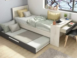 Stapelbed 2 X 90 X 200 Cm - Met Bureau - Kleur: Naturel En Antraciet - Vouani