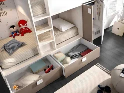 Stapelbed Juanito Met Ingebouwde Kast En Opbergruimte - 2X90X190Cm - Wit, Eiken En Taupe