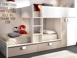 Stapelbed Met Ingebouwde Kast En Opbergruimte 2X90X190Cm - Wit, Eiken En Taupe + Matras - Juanito
