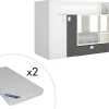 Stapelbed Met Ingebouwde Kast 2 X 90 X 190 Cm - Wit, Eiken En Antraciet + Matras - Juanito
