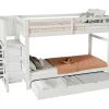 Stapelbed Met Onderschuifbed - Massief Grenenhout - 3X90X200 Cm - Opbergtrap Met 4 Lades - Veiligheidsbarrieres - Wit