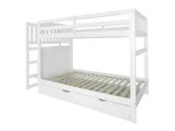 Stapelbed Met Onderschuifbed - Massief Grenenhout - 3X90X200 Cm - Opbergtrap Met 4 Lades - Veiligheidsbarrieres - Wit