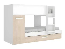 Stapelbed Met Onderschuifbed Anthony Met Opbergruimte 3X90X190Cm - Kleuren: Wit En Eik + Matras