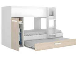 Stapelbed Met Onderschuifbed Anthony Met Opbergruimte 3X90X190Cm - Kleuren: Wit En Eik + Matras