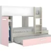 Stapelbed Met Opbergruimtes 3 X 90 X 190 Cm - Wit, Naturel En Roze - Met Matras - Anthony