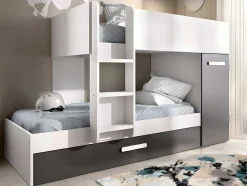 Stapelbed Met Opbergruimtes 3 X 90 X 190 Cm - Antraciet En Wit - Met Matras - Anthony