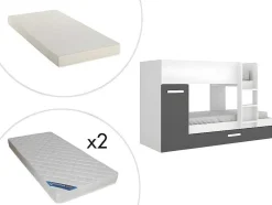 Stapelbed Met Opbergruimtes 3 X 90 X 190 Cm - Antraciet En Wit - Met Matras - Anthony