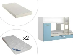 Stapelbed Met Slaaplade En Opbergruimtes 3 X 90 X 190 Cm - Wit, Naturel En Blauw - Met Matras - Anthony