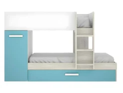 Stapelbed Met Slaaplade En Opbergruimtes 3 X 90 X 190 Cm - Wit, Naturel En Blauw - Met Matras - Anthony