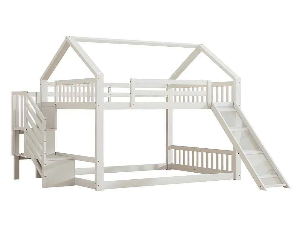 Stapelbed Voor Kinderen 140X200Cm - Met Opbergtrap En Glijbaan - Wit