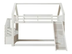 Stapelbed Voor Kinderen 140X200Cm - Met Opbergtrap En Glijbaan - Wit