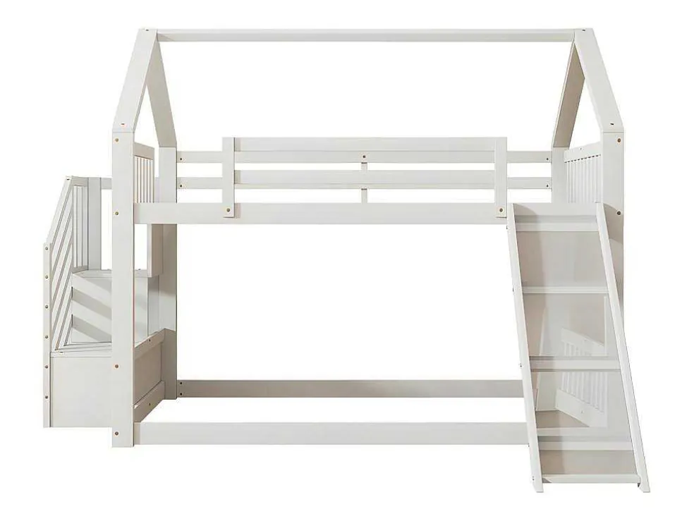 Stapelbed Voor Kinderen 140X200Cm - Met Opbergtrap En Glijbaan - Wit
