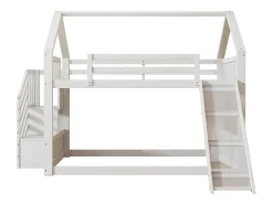 Stapelbedden 140 X 200 Cm - Mdf Hout - Opbergtrap En Glijbaan - Wit