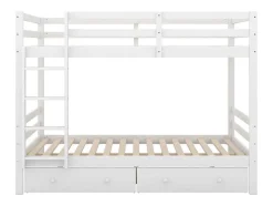Stapelbedden 140 X 200 Cm Met 2 Grote Lades - Leuning En Trap - Mdf Hout - Grijs
