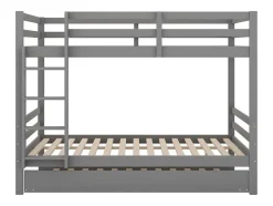 Stapelbedden 140 X 200 Cm Met Onderschuifbed 90 X 200 Cm - Balustrade En Trap - Mdf Hout - Grijs