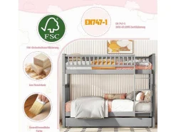 Stapelbedden 2 X 90 X 200 Cm + Onderschuifbed 90 X 190 Cm - Mdf Hout - Grijs - Anthony