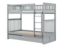 Stapelbedden 2 X 90 X 200 Cm + Onderschuifbed 90 X 190 Cm - Mdf Hout - Grijs - Anthony