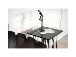 Stone Bijzettafel 40X40 Cm Glas Zwart Marmor Decor.