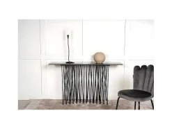 Stone Sidetable 37X130 Cm Glas Zwart Marmor Decor.