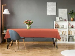 Tafellaken Van Katoen En Linnen Met Zwarte Rand - 170 X 250 Cm - Terracotta - Borina