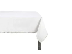 Tafellaken Van Katoen Met Beige Rand - 140 X 240 Cm - Wit - Loania