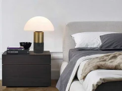 Tafellamp Champignon Van Marmer, Metaal En Glas - D30 X H35 Cm - Wit En Goudkleurig - Langford