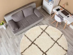 Tapijt Fluffy 2373 Cirkel Shaggy Latwerk Room / Beige Cercle 160 Cm