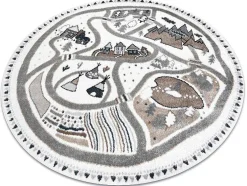 Tapijt Fun Land Voor Kinderen, Dorp, Straten, Wiel - Creme Cercle 200 Cm