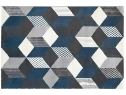 Tapijt Geometrisch Design Carrio - Polypropyleen - 160 X 230 Cm - Grijs, Wit En Blauw