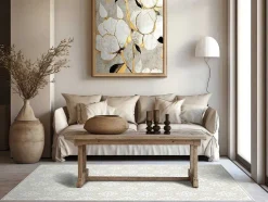 Tapijt Van Vinyl Met Cementtegeleffect - 120 X 180 Cm - Beige En Wit - Majesti
