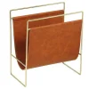 Tijdschrifthouder In Vintage-Stijl Van Kunstleer - L38 X D22 X H41 Cm - Metaal En Bruin Kunstleer - Ferri