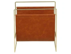 Tijdschrifthouder In Vintage-Stijl Van Kunstleer - L38 X D22 X H41 Cm - Metaal En Bruin Kunstleer - Ferri