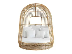 Tuinbed Met Baldakijn Van Gevlochten Hars - Licht Naturel Met Wit Kussen - Cervaro Van Mylia