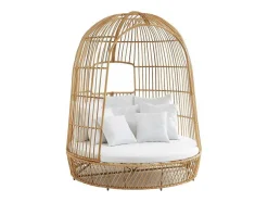 Tuinbed Met Baldakijn Van Gevlochten Hars - Licht Naturel Met Wit Kussen - Cervaro Van Mylia