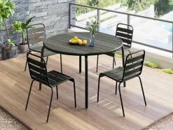 Tuineethoek Van Metaal - Een Tafel D110 Cm En 4 Opstapelbare Stoelen - Donkergrijs - Mirmande