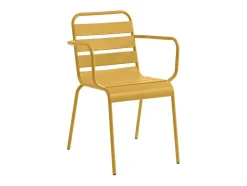 Tuineethoek Van Metaal - Een Tafel D110 Cm En 4 Opstapelbare Stoelen - Mosterdgeel - Mirmande Van Mylia