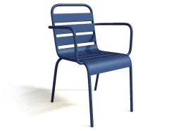 Tuineetset Mirmande: Tafel D.110 Cm Met 4 Opstapelbare Fauteuils - Metaal - Nachtblauw