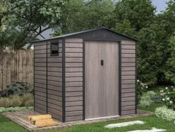 Tuinhuisje Van Gegalvaniseerd Staal Met Houteffect Adelmo - Grijs - 4,15 M