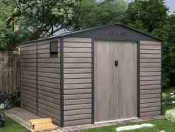 Tuinhuisje Van Gegalvaniseerd Staal Met Houteffect Adelmo - Grijs - 8,94 M