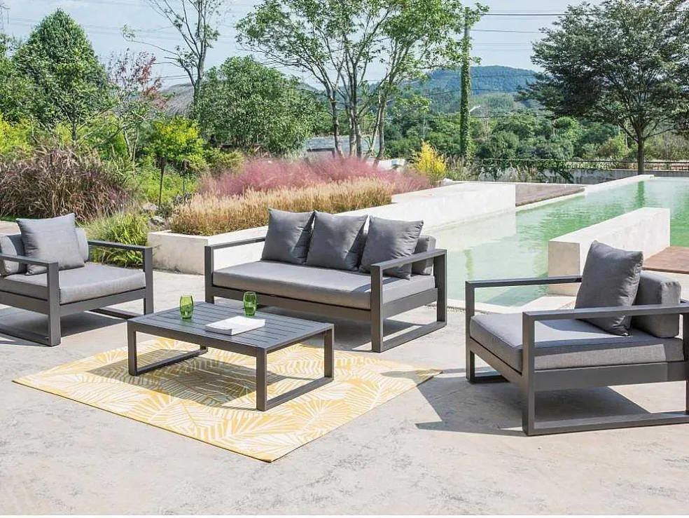 Tuinsalon Molokai In Aluminiun: Driezitsbank, 2 Fauteuils, Salontafel